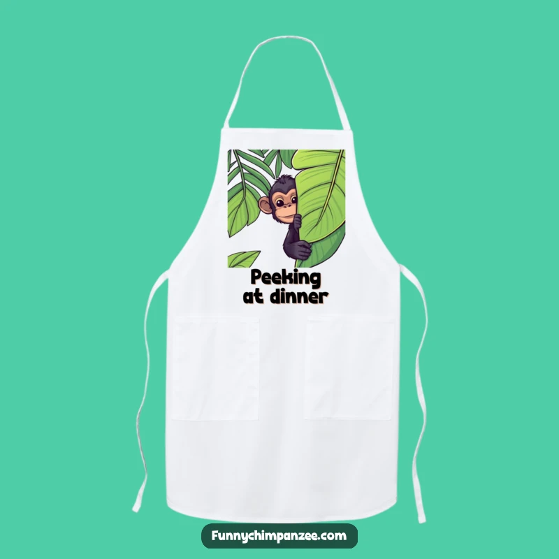 Funny Kawaii Chimpanzee Apron: Playful Jungle Leaf Peek Kitchen Gift