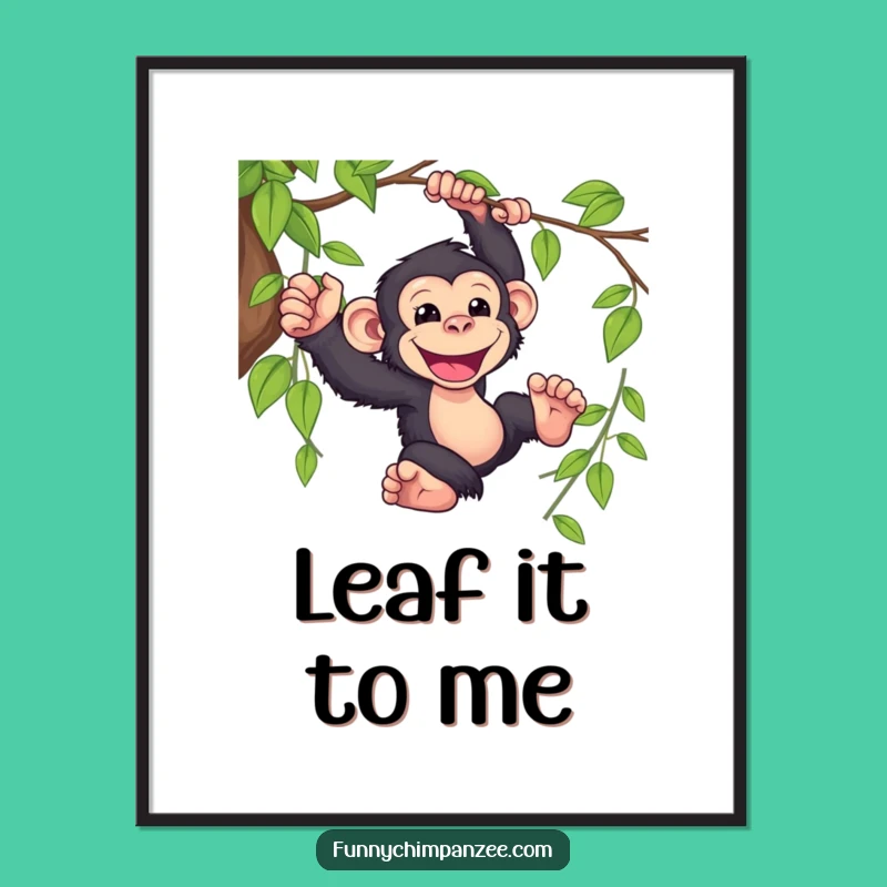 Funny Kawaii Chimpanzee Digital Art: Vibrant Jungle Swinging Print Gift