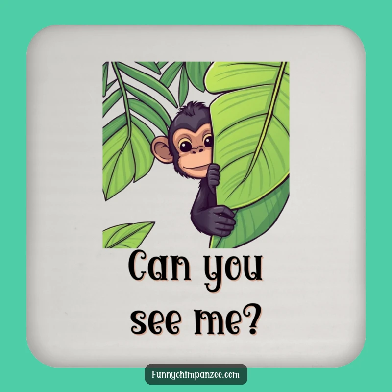 Funny Kawaii Chimpanzee Coaster: Jungle Leaf Peek Drink Protector Gift
