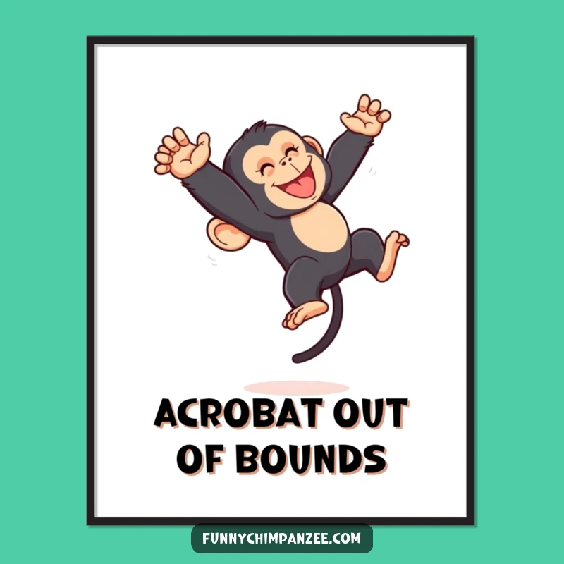 Funny Kawaii Chimpanzee Poster: Dynamic Somersault Wall Art Gift