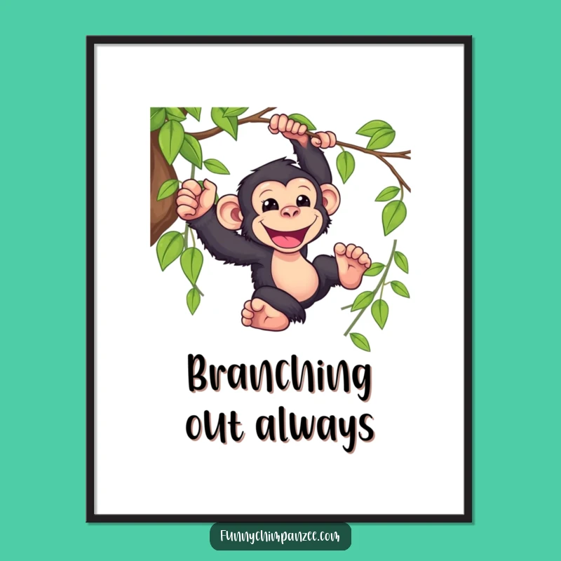 Funny Kawaii Chimpanzee Poster: Vibrant Jungle Swinging Wall Art Gift
