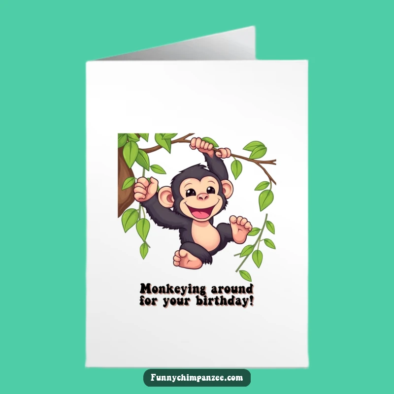 Free Printable Birthday Card: Funny Kawaii Chimp Swinging, Hilarious Downloadable Gift!