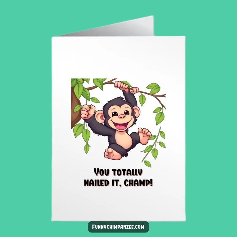 Congrats Free Printable Card: Funny Kawaii Chimp Swinging, Amazing Downloadable Gift!