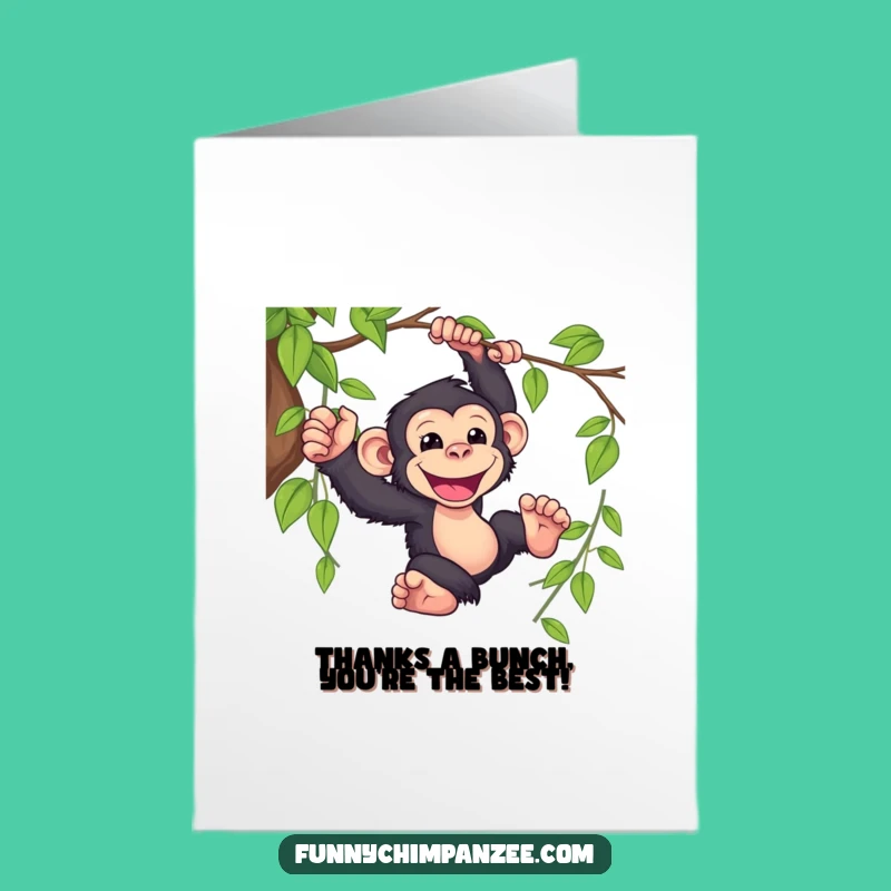 Thanks Free Printable Card: Funny Kawaii Chimp Swinging, Heartfelt Downloadable Gift!