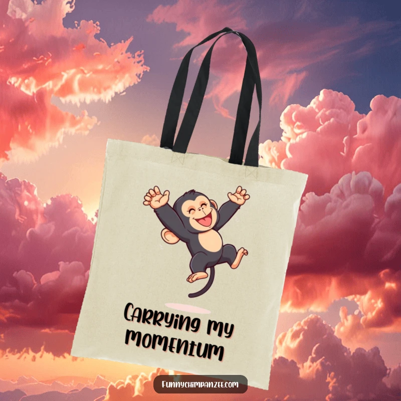 Funny Kawaii chimpanzee captured mid-somersault with infectious energy on a durable tote bag, perfect for active jungle lovers.